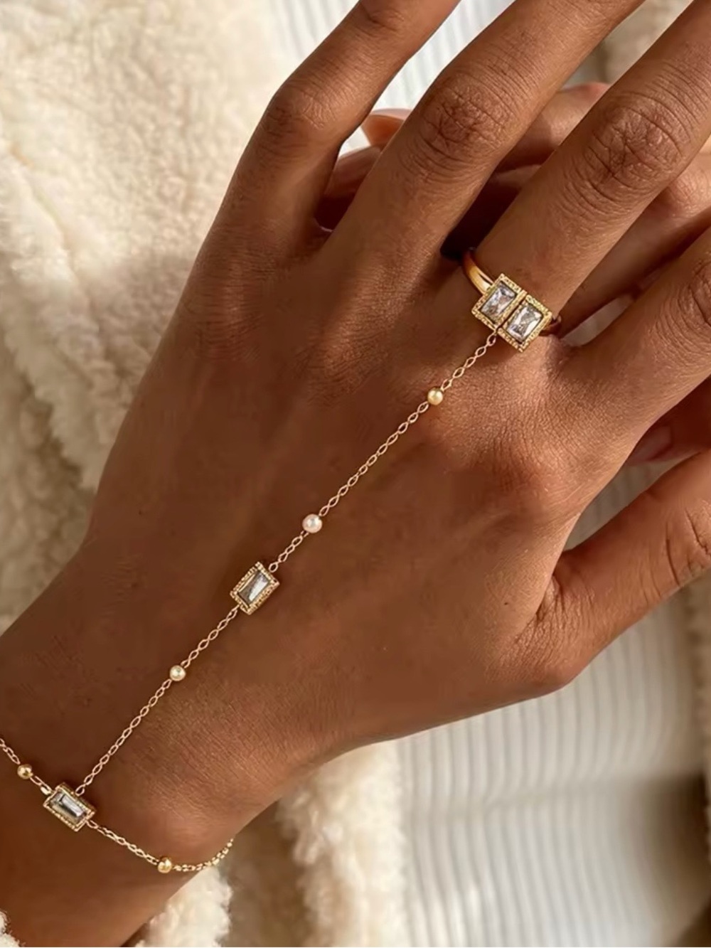 Gold Crystal &  Hand finger Chain Bracelet - Women Jewelry